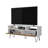 White And Natural Oak TV Stand With 2 Doors And Open Storage