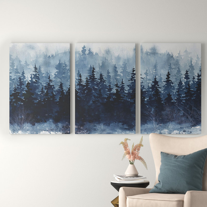 Forêt indigo - Toile tendue avec châssis de qualité supérieure - Prêt à être accroché, H 36 po x l 72 po x P 1,5 po