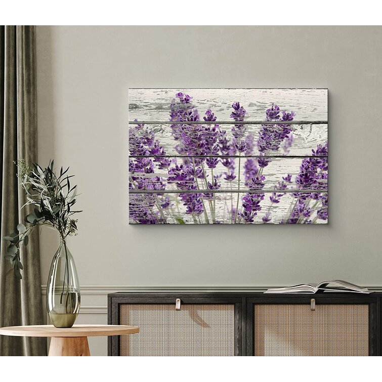 Purple Lavender wall decor for bedroom Rustic Home Decor Canvas Wall Art  -12x16 Purple Lavender Flowers on Vintage Wood Background Modern Living