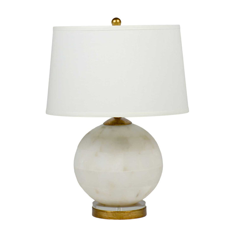 Gilded Gold and Alabaster Table Lamp with Linen Shade