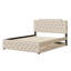 Grand lit plateforme tapissier avec lit gigogne simple et 2 ensembles de ports USB de chaque côté, tissu en lin-2109128399
