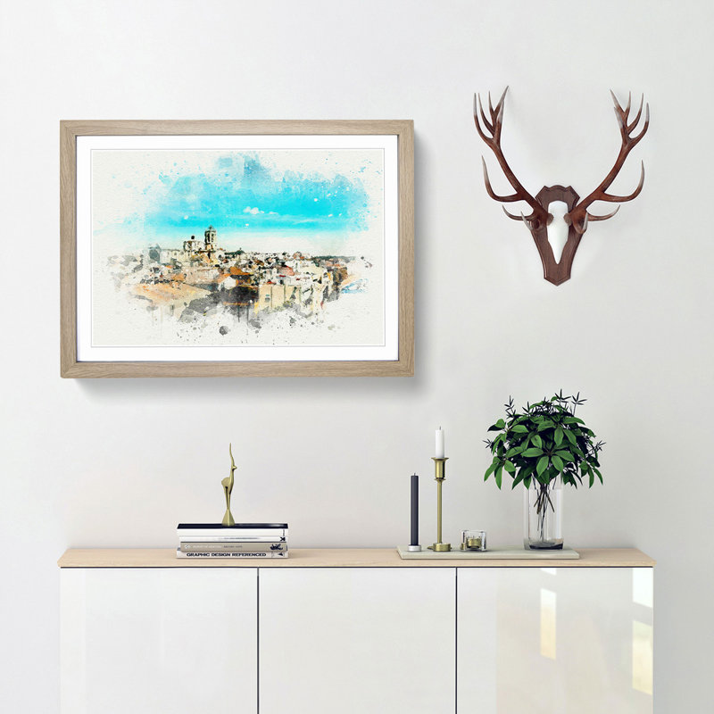 View of Tarragona in Spain in Abstract - Picture Frame Graphic Art Print, 60cm H x 91cm W x 2cm D, Oak