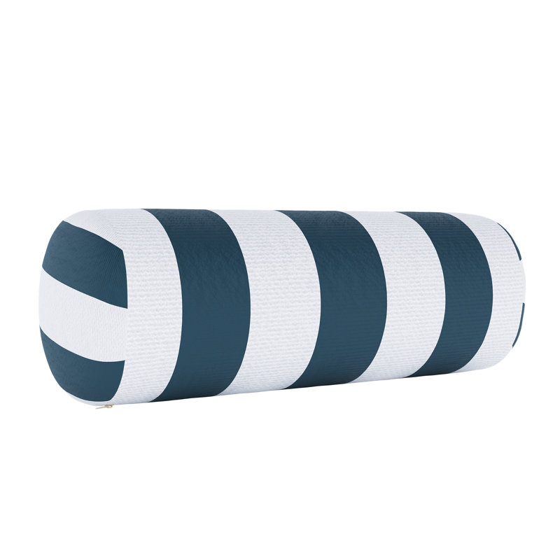 Coussin intérieur / extérieur Amala Sunbrella®, Blanc / rayures bleu foncé
