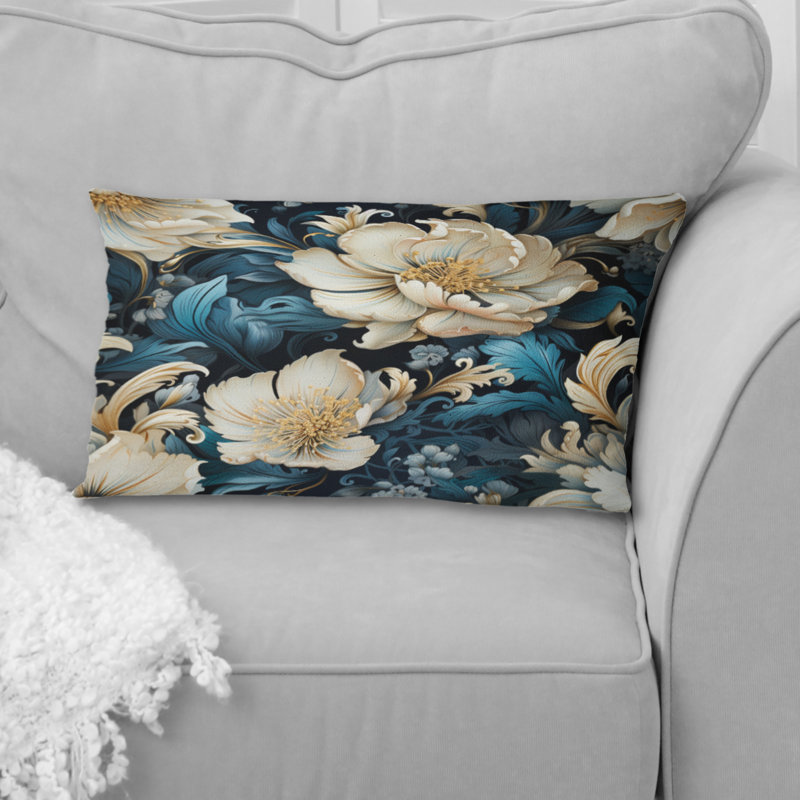 Fleurs bleues et blanches de la dynastie cachemire - Coussin Abstrait corail multicolore abstrait - Coussin