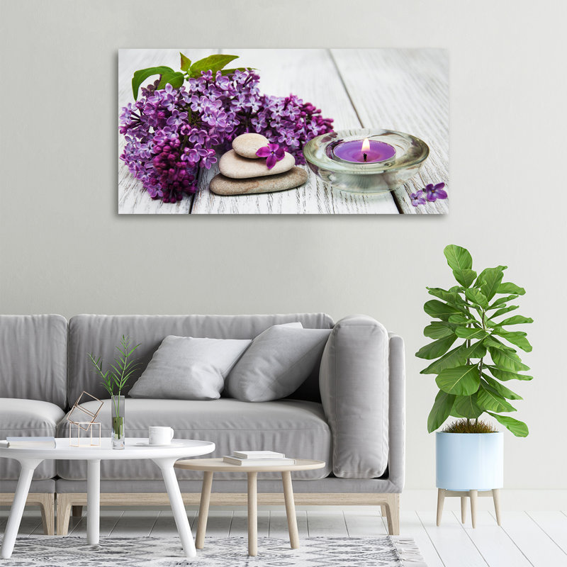 Lilac And Zen Stones - No Frame Print on Glass, Canvas, 50cm H x 100cm W x 2cm D