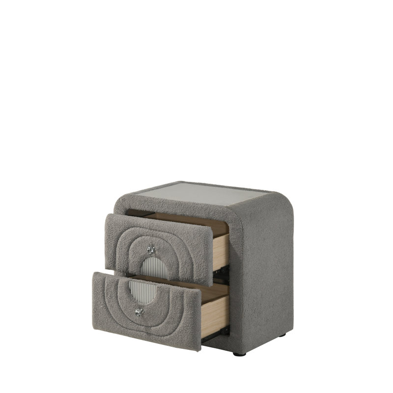 Table de chevet Shelyn Grey Teddy Sherpa & Chrome (table de chevet uniquement)