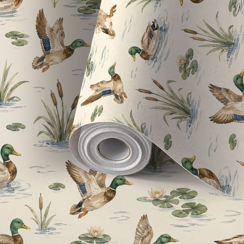 Peler et coller le papier de contact Aquarelle Mallard Ducks Lily Pads Reeds auto-adhésif et amovible 24 po x 118 po (60 x 300 cm)