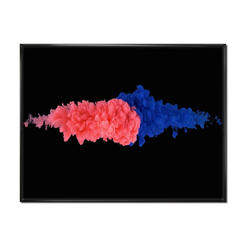 «Red and Blue Ink Streams Mix in the Center I», impression sur toile, H 12 po x l 20 po, Toile à cadre flottant noir