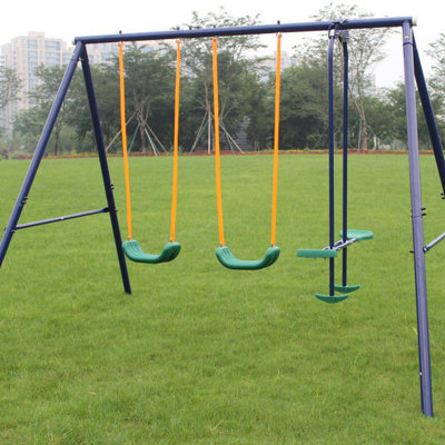 2-in-1 Heavy-Duty Metal Backyard Swing Set with Belt Swing & Glider, Outdoor Playset for Toddlers & Kids