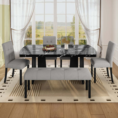 Banc de salle à manger en lin capitonné Modern