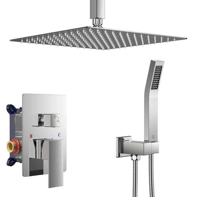 10 In Rainfall Shower System - Ceiling Mount, Rain Shower Heads With Handheld Spray, Thermostatic Shower Faucet Set Complete Shower Trim Kit With Rough-in Valve