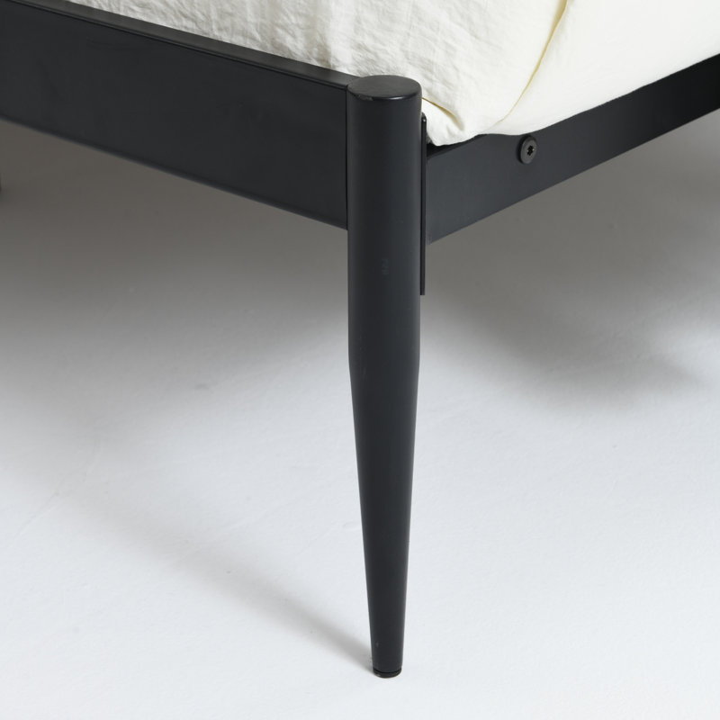 Structure de lit plateforme en métal robuste avec tête de lit, aucun sommier requis, support de lattes en acier robuste, Noir