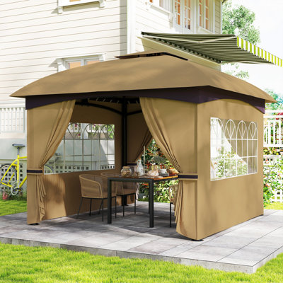 11'x11' Outdoor Gazebo, Double Roof Patio Gazebo with Curtains, Church Windows