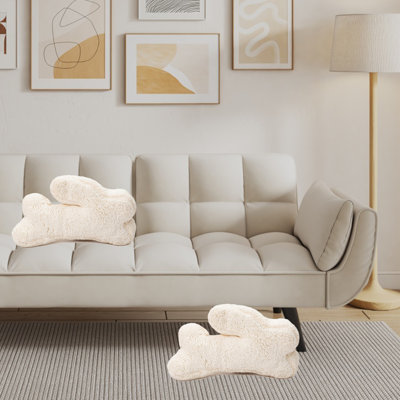Coussin décoratif en forme de lapin blanc en forme de lapin Coussin de taille Repose-lit Coussin de dossier de chaise, décoratif pour voiture de bureau de chambre à coucher, 2 pièces