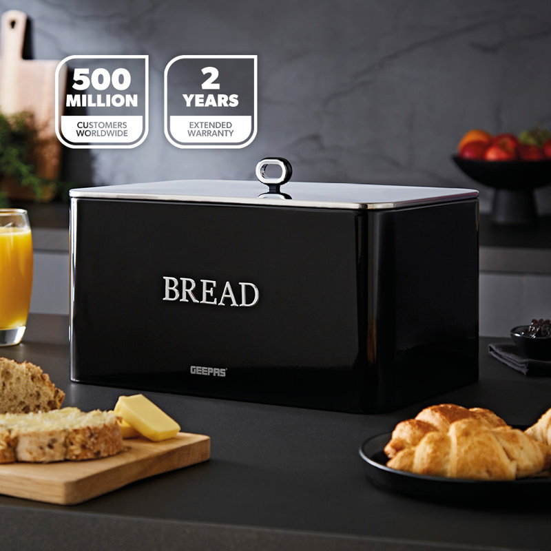 GEEPAS RetroVive Bread Bin 13L | Carbon Steel Container with Removable Lid & Easy-to-Lift Lid Handle | Easy Clean Design Preserves Loaves Fresh Longer | Shields from Dust Mites | Storage Box