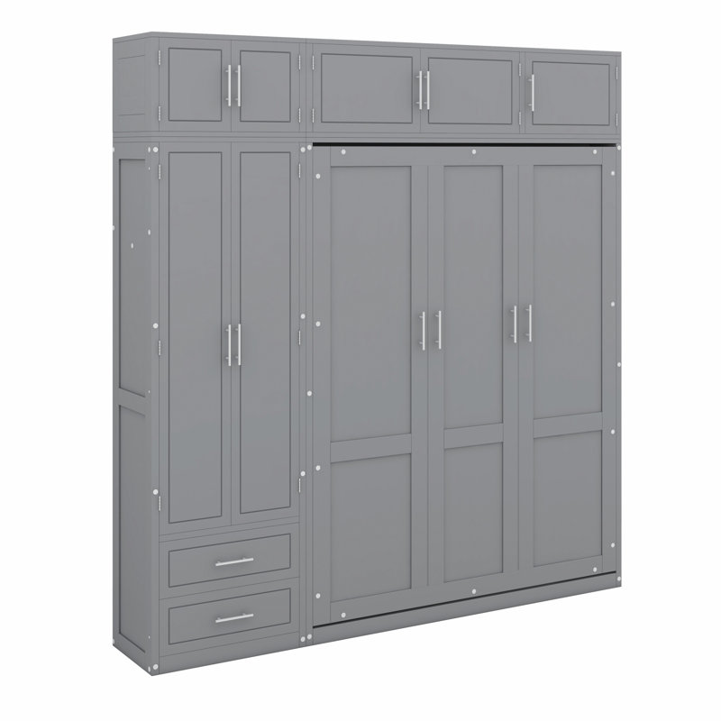 Lit escamotable avec armoire supérieure, tablettes et garde-robe Murphy, Gris
