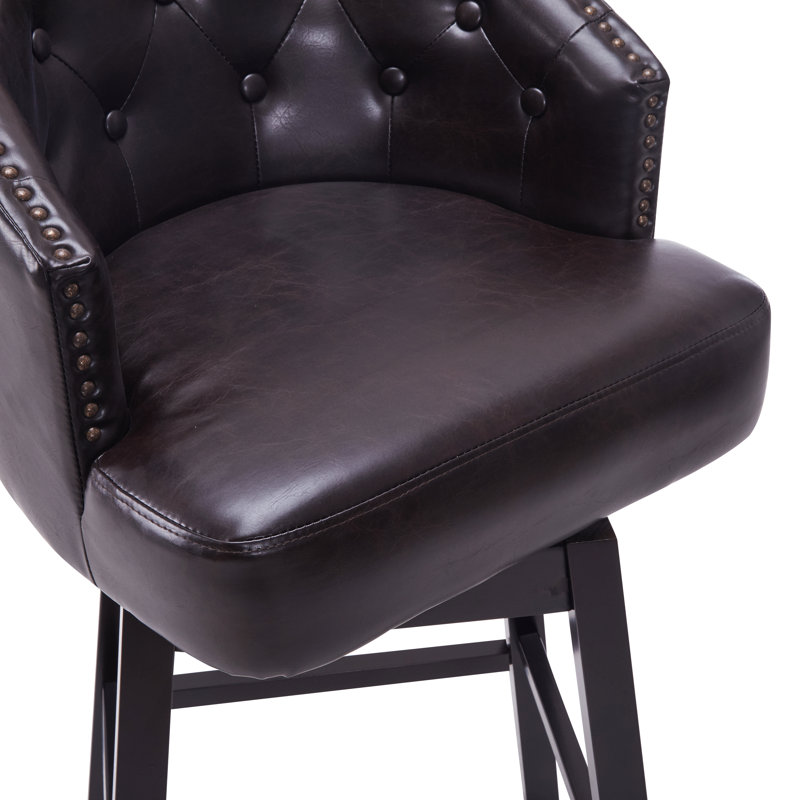 Ensemble de 2 tabourets de comptoir pivotants de 33,25 po, avec tabourets de bar rembourrés à hauteur de comptoir avec structure en bois d'hévéa massif, dossier, repose-pieds, tabourets de bar sans accoudoir pour bar personnel, comptoir de cuisine