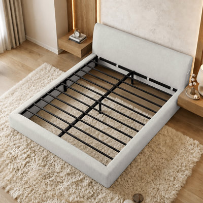 Cadre de lit rembourré à compression avec tête de lit, matelas en mousse sous vide avec lattes métalliques, sommier non nécessaire pour chambres et appartements
