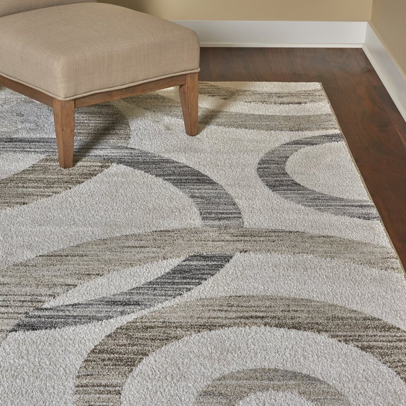 Barcelona Circles Beige/Gray Polyester/Polypropylene Tufted High-Low Area Rug Collection, Rectangle 5'3" x 7'
