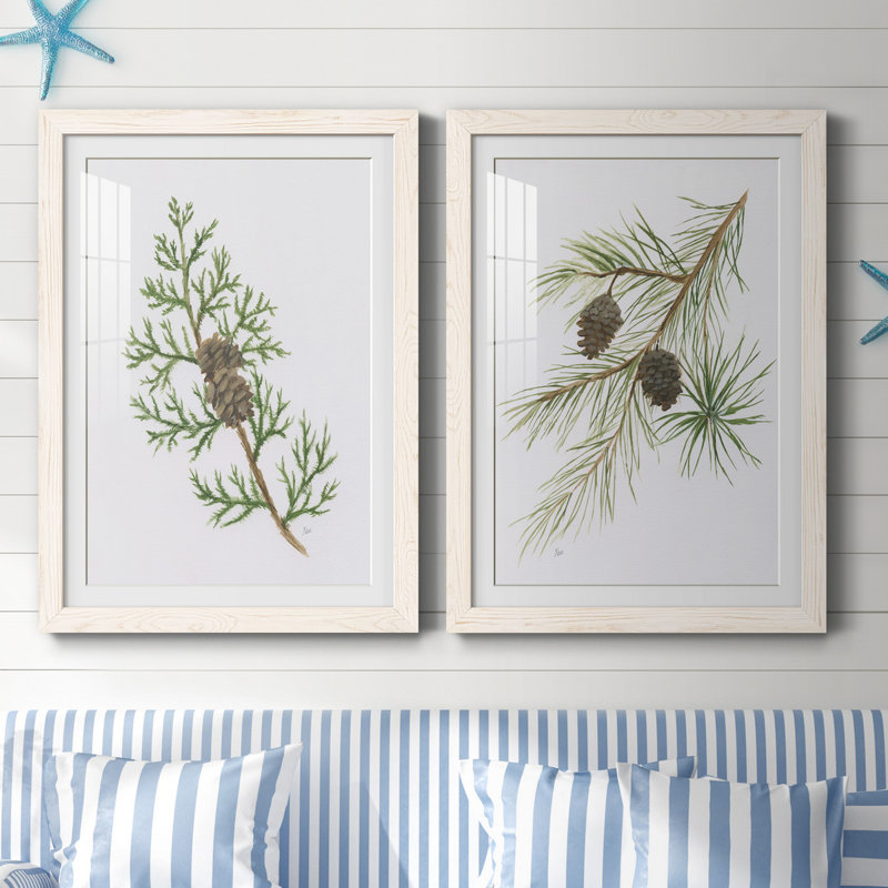 Winter Botanical III - ensemble de 2 reproductions d'art, H 31,5 po x l 47 po x P 1,5 po, Papier encadré blanc, Blanc