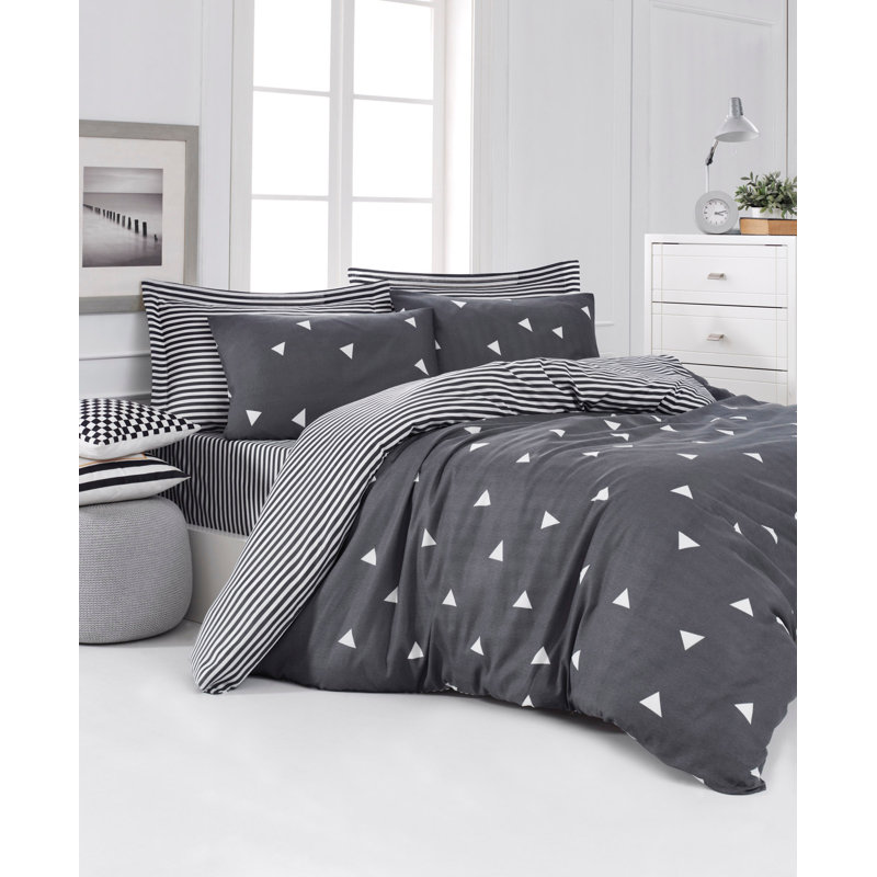 King Quilt Cover Set (3 Pieces), Grey & White | 65% Cotton / 35% Polyester, Machine Washable, 120 Thread Count | Button Closure Duvet Cover & Envelope Pillowcase | Luxurious Comfort for Your Bedroom