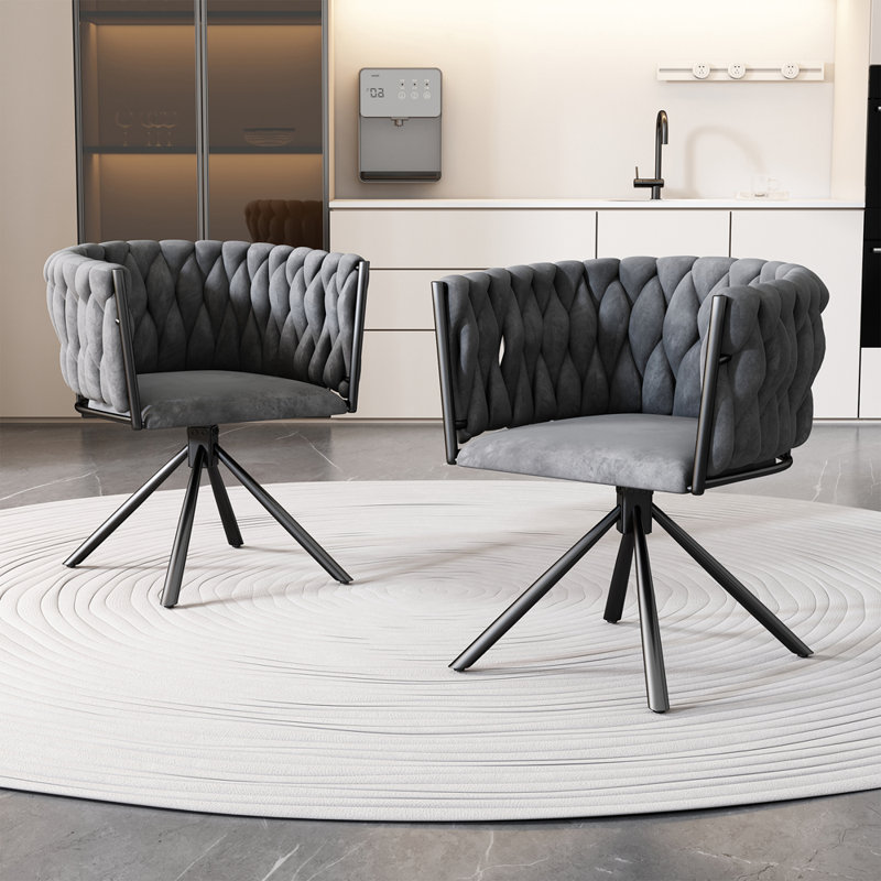 31cm H Tufted Velvet Upholstered Metal Armchair, Grey, 2