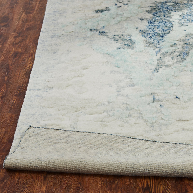 Dereonna Hand Knotted Wool Abstract Area Rug in White, Rectangle 5' x 7'