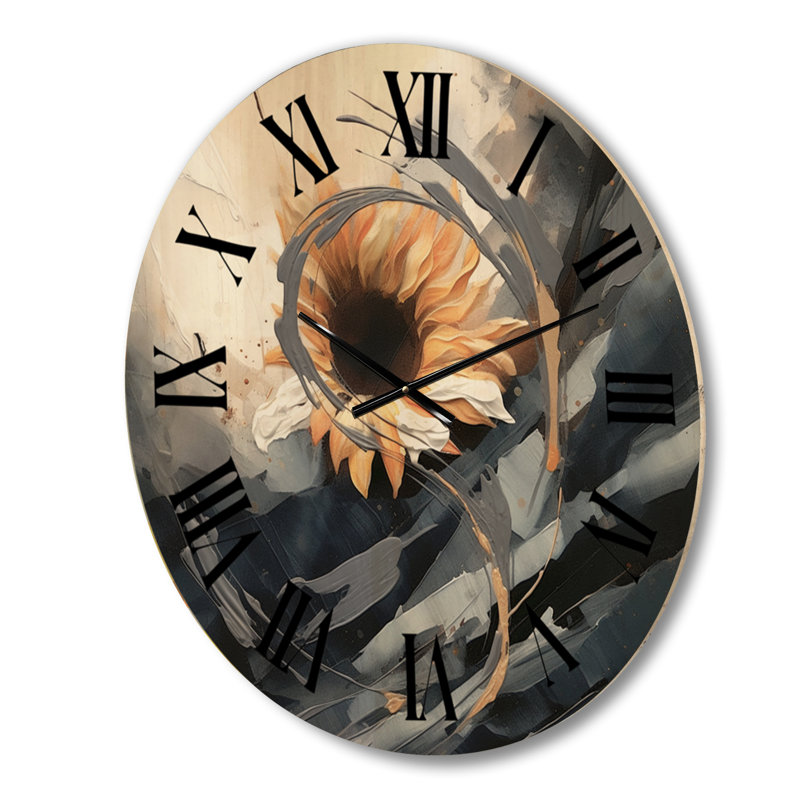 Horloge murale surdimensionnée en bois jaune, gris et doré, Grand