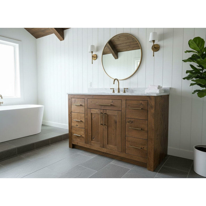Havenwell - Meuble-lavabo simple - Pin blanc du nord-est - Teint, Couleur 5, 72"