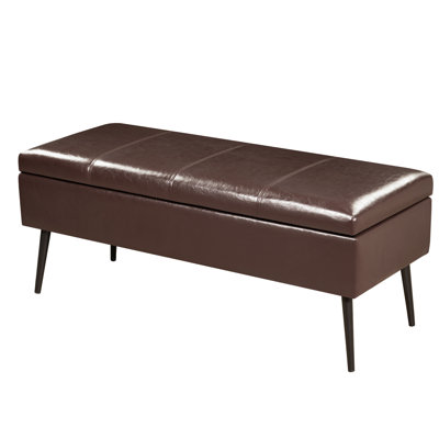  42" Faux Leather Storage Ottoman Bench With Metal Legs