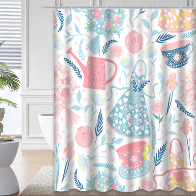 Rideau de douche sans soudure à motif floral floral et floral avec 12 crochets