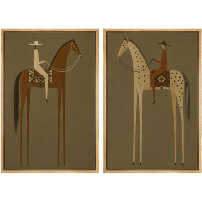 Tableau minimaliste de cavaliers du Sud-Ouest américain, décoration murale pour salon, impression giclée sur toile encadrée (2 pièces) - 61 x 91 cm (24 x 36 pouces)