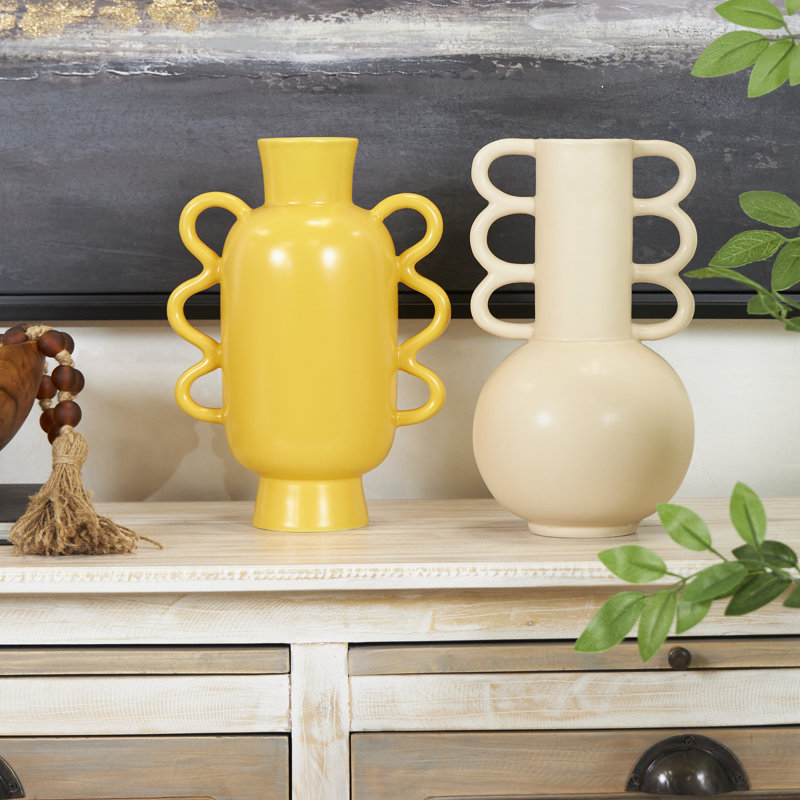 Edicott Dolomite Table Vase, Cream/Yellow