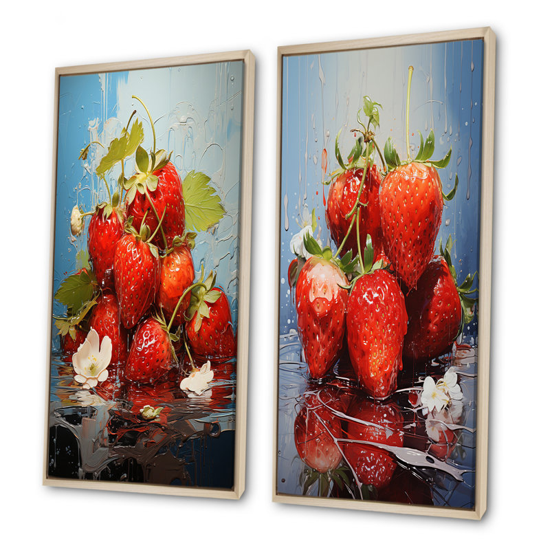 Ensemble de 2 décorations écarlates à motif de fraises - fruits, Encadrement brun, H 40 po x l 41 po