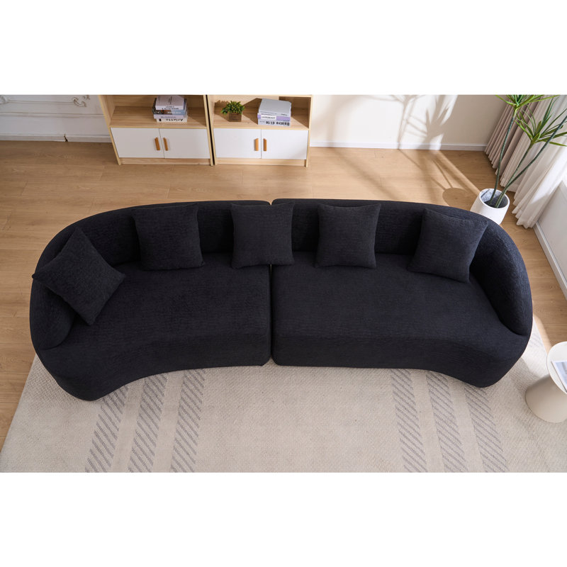 Compression Sponge Sofa Black Curved Modular Sectional, Black