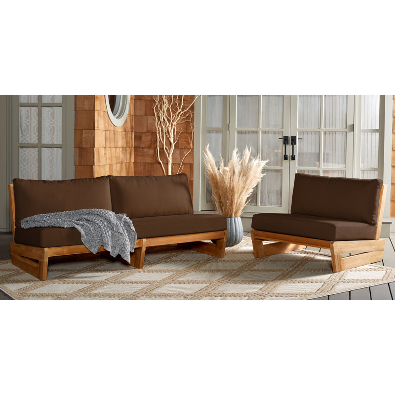 Aldona Teak 3 - Person Outdoor Seating Group With Cushions, Dark Brown