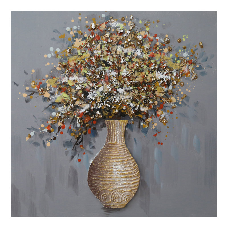 Blooming Flower Oil Painting On Canvas, Wildflower In Vase Wall Decor, Ready To Hang, Living Room, Bedroom And Office