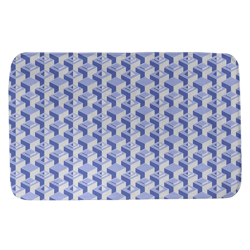 Tapis de bain géométrique antidérapant à motif de gratte-ciels, l 17 po x L 24 po, Bleu/gris