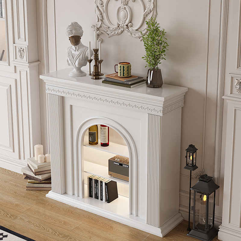 Foyer électrique en bois massif beige