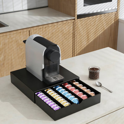 Coffee Pods Drawer Organizer Compatible With Nespresso Vertuo And K-Cup Capsules, Holds 60 Small Or 40 Large Pods, Space-Saving Pull-Out Storage For Coffee Machine Countertop