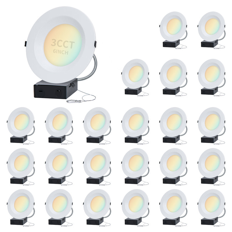 6 Inch 120-277V Recessed LED Commercial Downlight with J-Box, Wattage Adjustable 12/16/20W,3 Color Selectable 3000K-5000K, 0-10V Dimmable, IC Rated,Canless LED Downlight, UL Listed