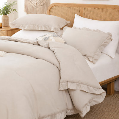 Ruffle Comforter Set 3 Pieces-Bedding for All Seasons Fluffy Vintage Farmhouse Comforter With Two Pillowcases