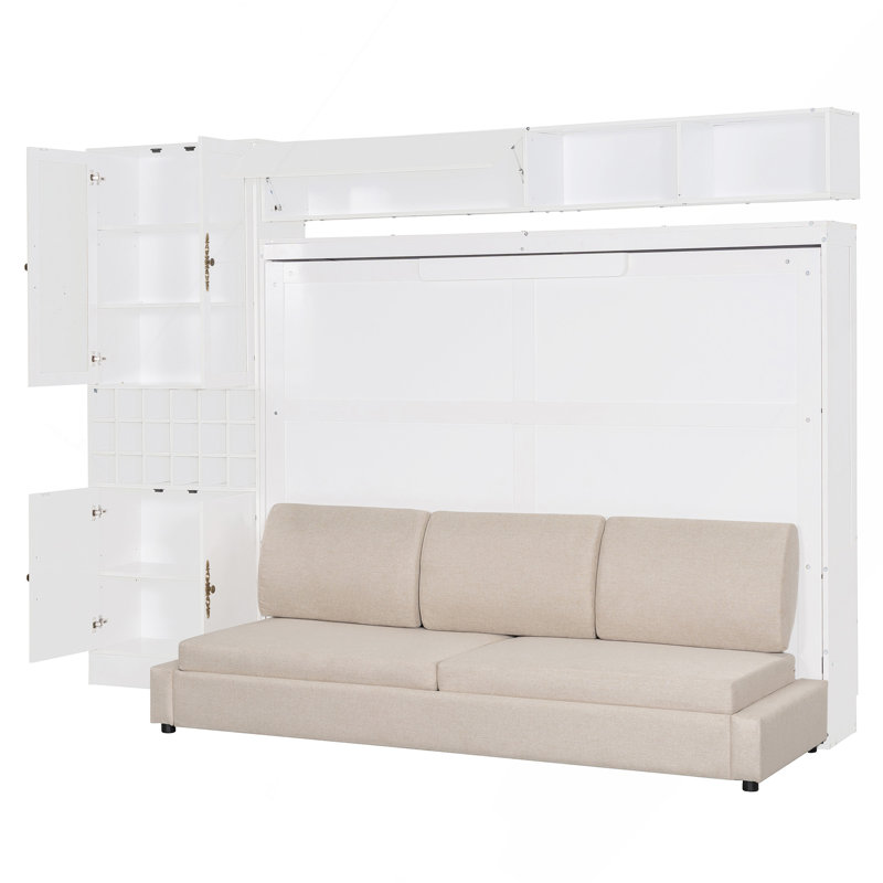 Grand lit escamotable mural Murphy avec canapé, tablettes USB et lumière