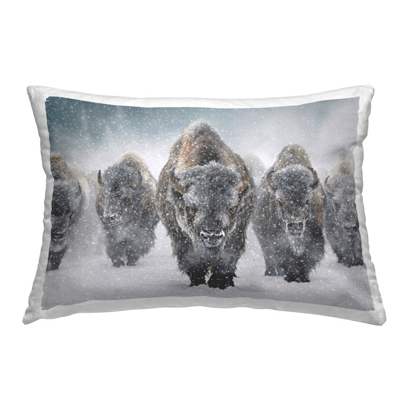 Coussin décoratif indomptable Bison in Snow par Mark Kelso
