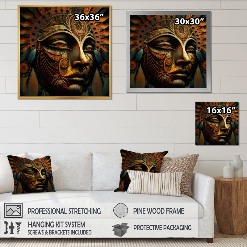 Ancien masque tribal Amazonien, Cadre flottant blanc, H 36 po x l 36 po x P 1,5 po