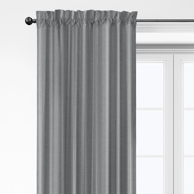 Shay Broad Ticking Stripe Gray Cotton Rod Pocket Drapery Panel Set of 2, 50" W x 228" L
