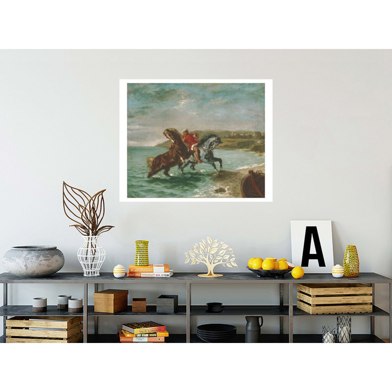 «Horses Coming Out of the Sea» par Eugène Delacroix - Estampe numérique, H 32 po x l 40 po