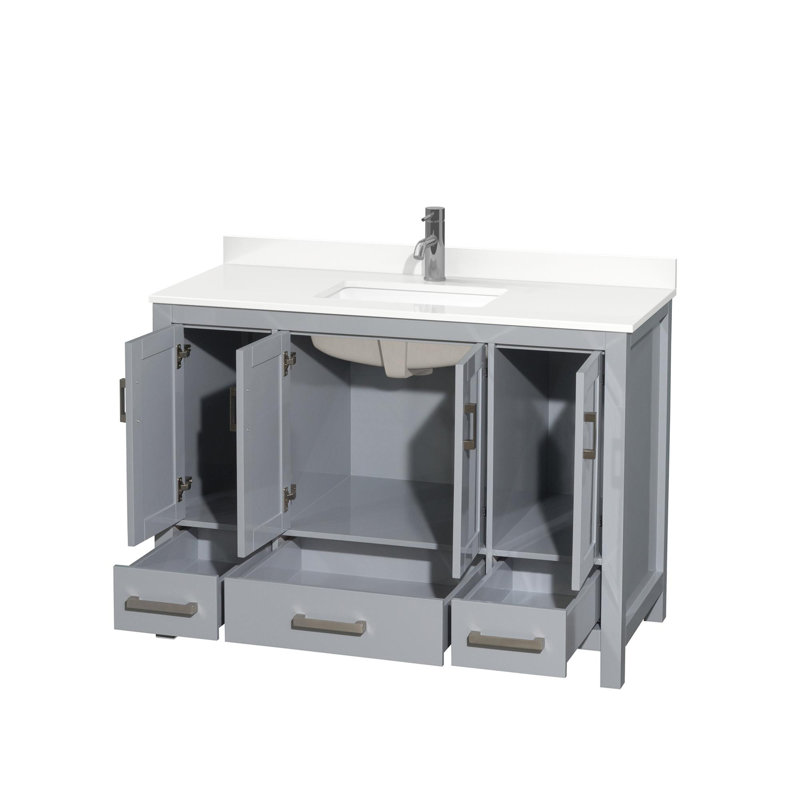 Meuble-lavabo simple autoportant 48 po avec plateau en quartz Sheffield, Quartz blanc, Gris