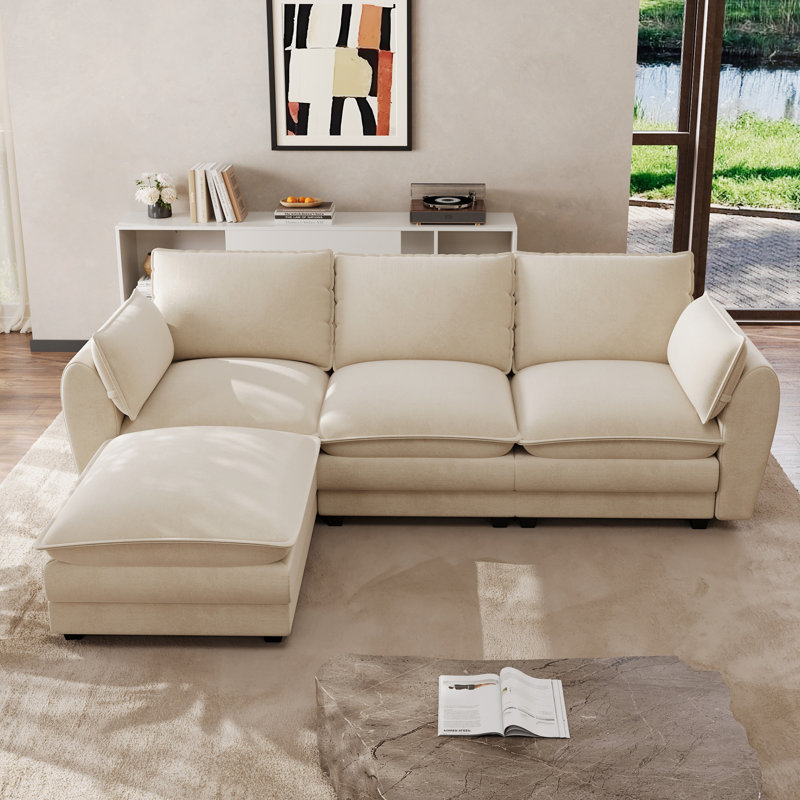 Canapé modulaire en L avec repose-pieds, Beige, Forme en L