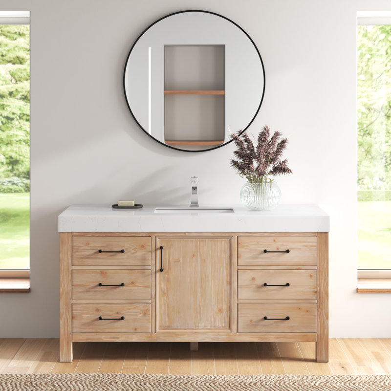  Ensemble de meuble-lavabo simple 60 "avec miroir 60", Brun, Blanc, Noir mat